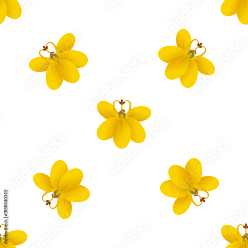 Golden shower tree Cassia fistula flowers isolated on transparent background in a repeating pattern