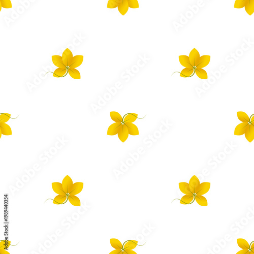 Repeating pattern of yellow Cassia fistula flowers isolated on transparent background