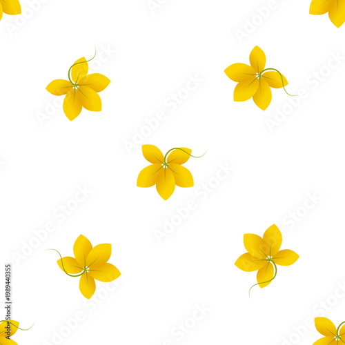 Yellow Cassia fistula flowers scattered isolated on a transparent background