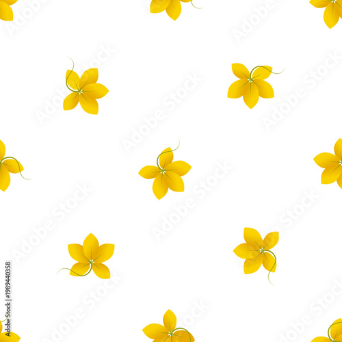 Pattern of delicate yellow Cassia fistula flowers isolated on a transparent background