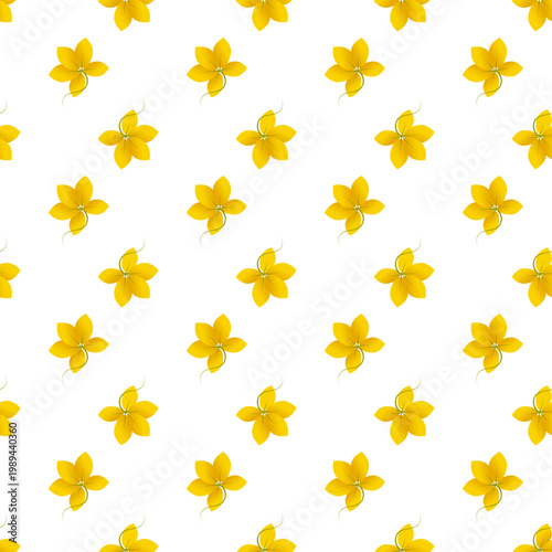 Yellow Cassia fistula flowers repeated pattern isolated on transparent background