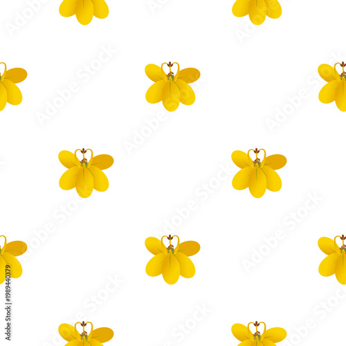 Seamless pattern of Cassia fistula flowers isolated on a transparent background