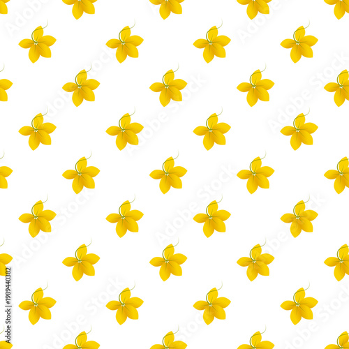 Pattern of yellow Cassia fistula flowers isolated on transparent background