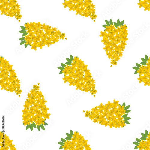 Cassia fistula flowers in a repeating pattern isolated on a transparent background