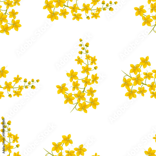 Cassia fistula flowers scattered across a transparent background