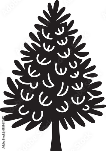 Black Tree Silhouette Vector Icon Set with Diverse Pine and Leafy Shapes.Pine Tree Silhouette Icon