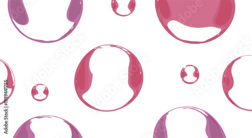 Glossy liquid bubble shapes set with pink transparent round elements vector illustration abstract shiny fluid design collection