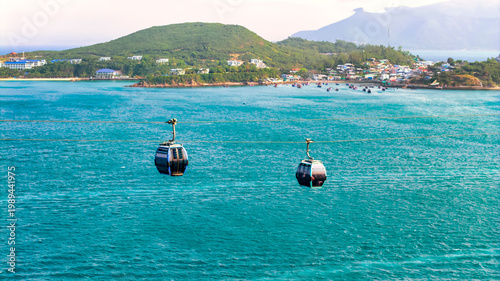 Obraz na plátně Aerial view of the cable car system over the sea at Vinpearl Cable Car, connecting the mainland to Hon Tre Island in Nha Trang, Vietnam