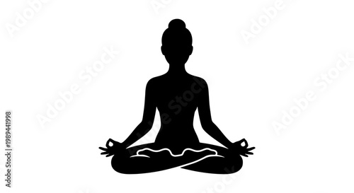 Yoga meditation silhouette of woman in lotus pose, zen mindfulness vector icon, black female figure practicing yoga for wellness and mental health