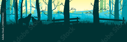 Photography Serene morning forest environment vector concept with wildlife