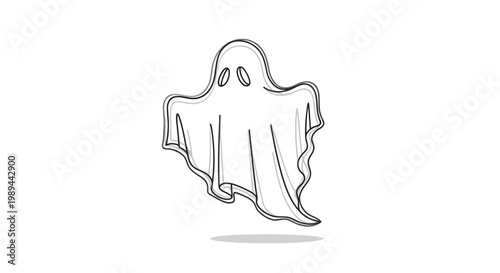 Hand-drawn ghost illustration, simple line art, isolated on white background