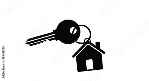 A black key hangs above a house representing homeownership and access silhouette
