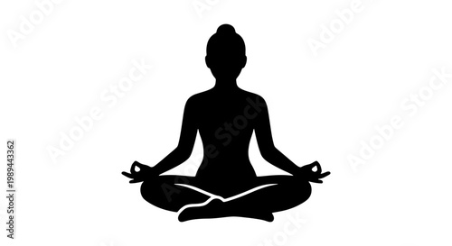 Yoga meditation silhouette, woman in lotus pose, zen wellness vector icon