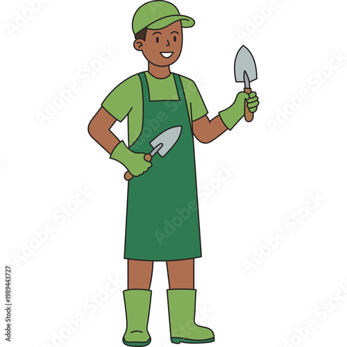 Cartoon Gardener Holding Trowels