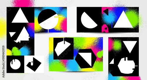 Abstract Geometric Shapes with Vibrant Spray Paint Splatter Background