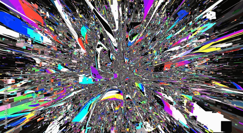 Abstract Digital Glitch Art Background with Vibrant Colorful Pixelated Explosion