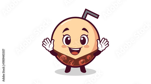 A cute character of a chocolate drink with a friend waves happily in a digital illustration.