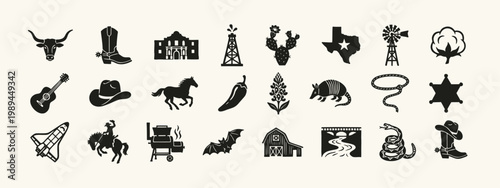 Texas State Symbols and Western Culture Icon Set