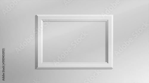 Zoom in on horizontal white empty picture frame on gray wall with shadows. Video animation Ultra HD 4K 3840x2160