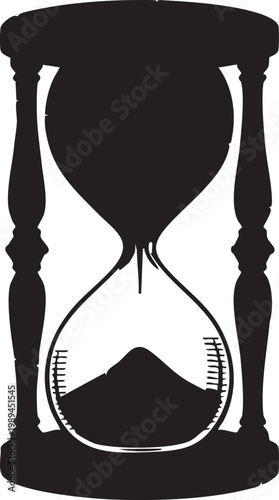 Classic vintage hourglass silhouette with flowing sand isolated on white background, time management, deadline concept, antique clock design