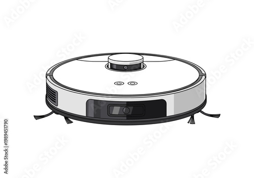 Modern Smart Robotic Vacuum Cleaner with Sensors and Brushes Isolated on White Background for Home Appliance and Smart Technology Concept Illustration