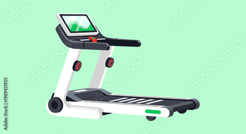 Modern Electric Treadmill Machine for Fitness and Cardiovascular Training, Gym Exercise Equipment with Digital Screen Display Vector Illustration