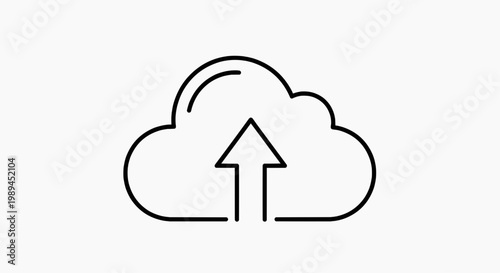 Digital cloud storage upload icon representing data transfer to an online server for secure information backup and sharing services