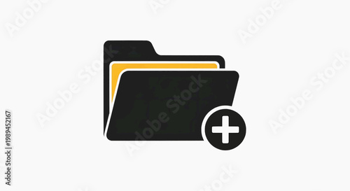 Modern digital folder icon with a plus sign, symbolizing the creation of new files or directories in a user interface or content management system