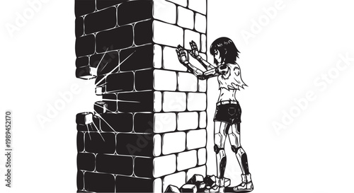 Graffiti artist, urban vandal, black and white, illustration, stencil art