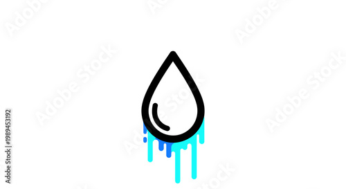 Minimalist icon of a blue water droplet with dripping paint effect.