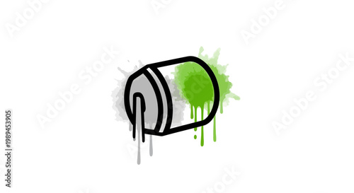 A stylized icon of a metal paint bucket with vibrant green dripping paint.