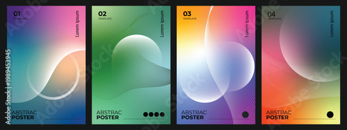 Vector green poster templates with modern abstract designs and text placeholders for various uses