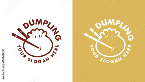 dumpling logo label template steamed asian food vector illustration