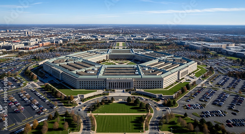 Aerial view of the Pentagon building, the headquarters of the United States Department of Defense, located in Arlington, Virginia.