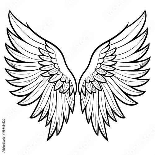 Stylized black outlines of spread angel wings on a white background