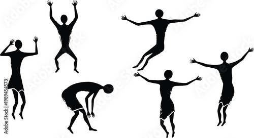 Ancient rock art depicts human figures in dynamic and ritualistic poses possibly storytelling