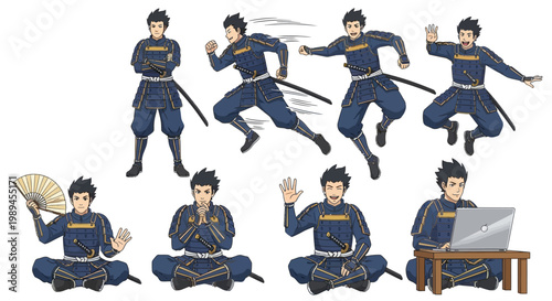 Ninja character set in various poses and actions.