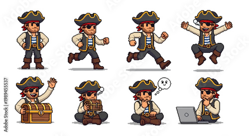 Pixel Art Pirate Character Sprite Sheet Collection.
