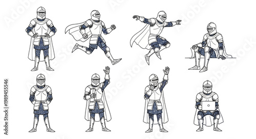Collection of Knight Poses and Actions.