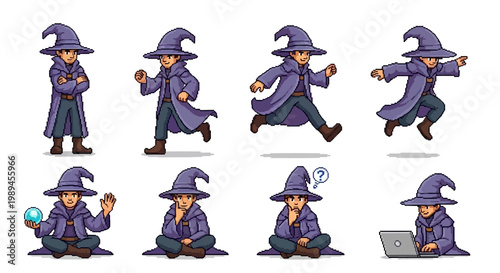 Pixel Art Wizard Character Sprite Sheet Collection.