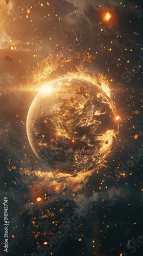  The final moment of Earth's total disintegration into a billion glowing particles, cinematic masterpiece