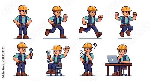 Construction Worker Character Set with Multiple Poses and Actions.