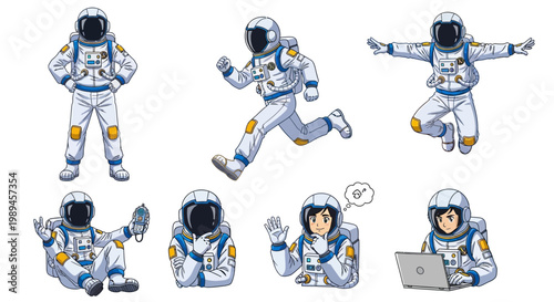 Astronaut Collection Diverse Poses Space Exploration Characters.