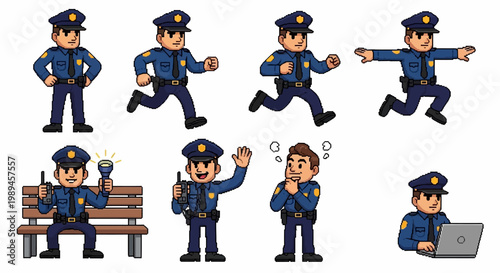 Collection of Police Officer Illustrations in Various Poses.