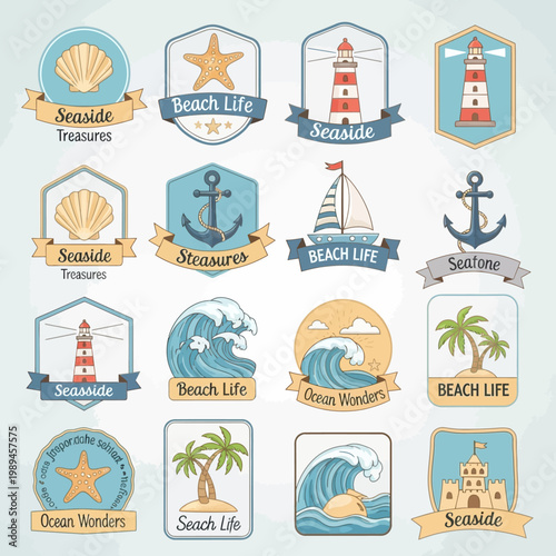 Nautical and Seaside Themed Emblem Collection.