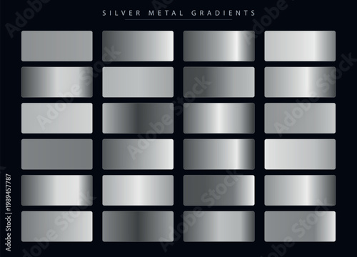 Elevated Silver Metal Gradient Palette for Contemporary Designs: Seamless Chrome Effect Textures Set for Graphic Design, Industrial Applications, Website Backgrounds & Modern Artworks, Reflective Meta