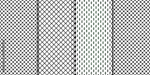 Close up of varied black netting patterns against a white background