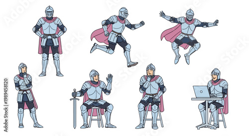 Knight Character Set Poses And Actions.