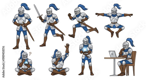 Collection of Knights in Various Poses and Activities.