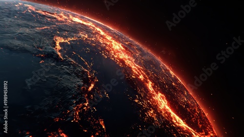 Planet Earth slowly tearing apart, glowing lava only in fault lines, subtle end of world visual, 8K 